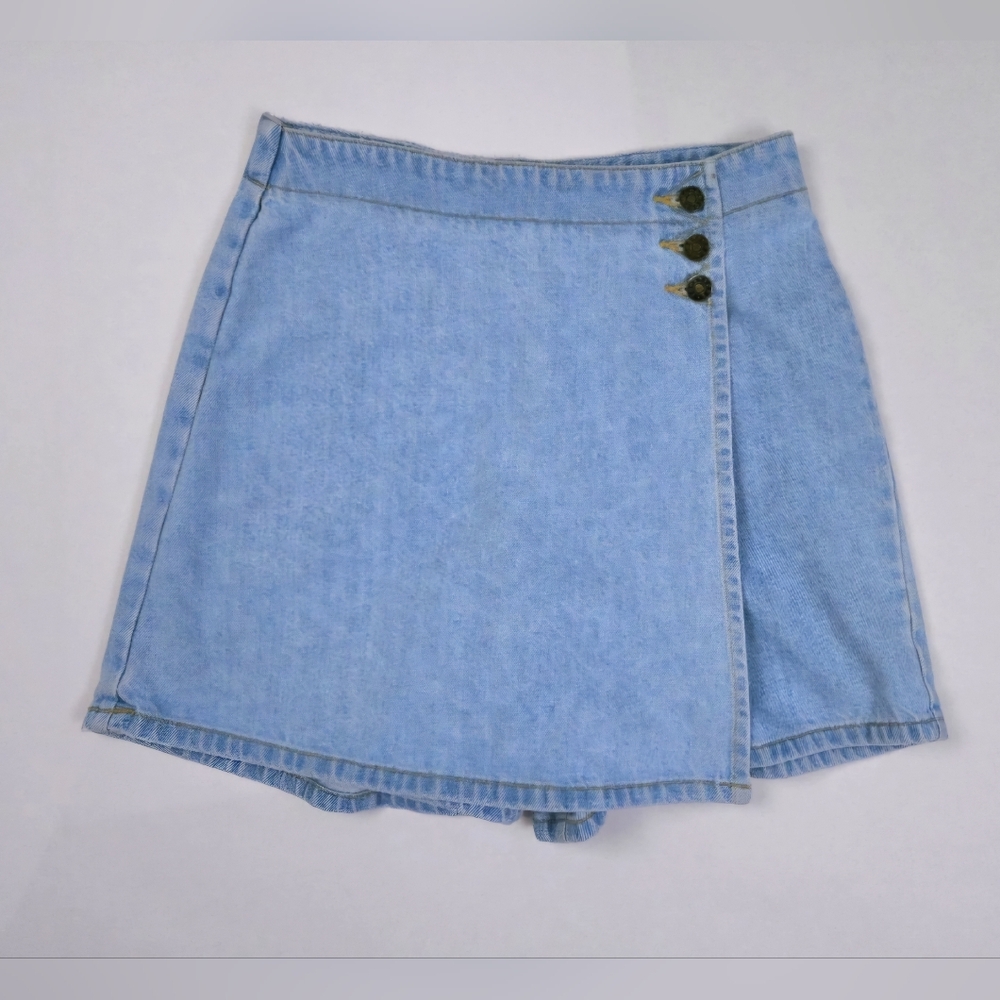 TCFS Vintage 90s Light Blue Cotton Denim Skort Shorts Women's XS